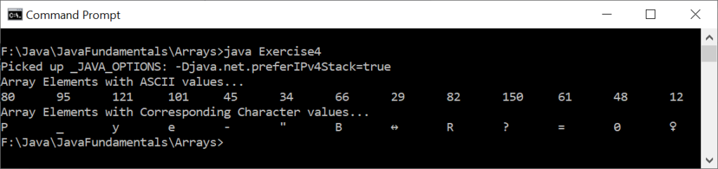 A Program to Print the ASCII value of Each Element in an Array in Java