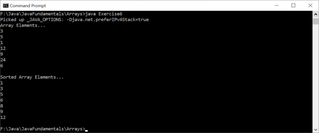 A Program to Perform Sorting an Array in Java