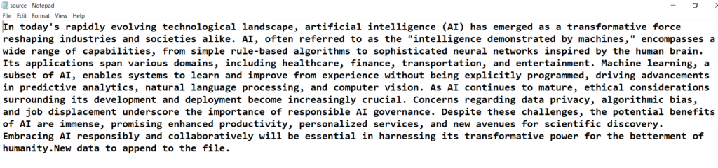 Source Text File with Appended Text