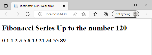 Program to Display Fibonacci series Up to a Specific Term in ASP.NET