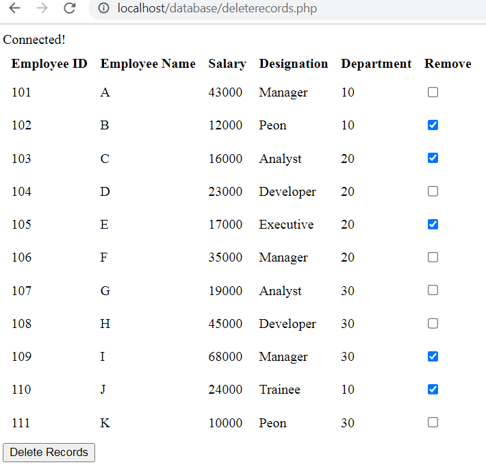 Selecting Records for Deletion