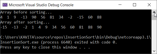 Sorting an Array using Insertion Sort in C#