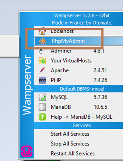 Starting phpMyAdmin