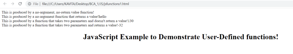 The Output of Example of Creating User-Defined Functions in javaScript