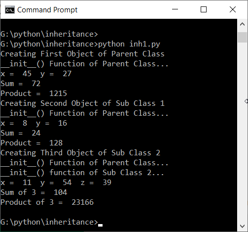 The Output Showing How to Implement Inheritance in Python