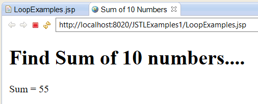 Program to Find Sum of 10 Numbers Using JSTL