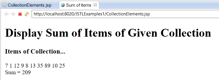 A Program to Display the Sum of Items of a Collection using <c:forEach> JSTL Tag