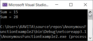 The Output of a Program Demonstrating Anonymous Functions in C#