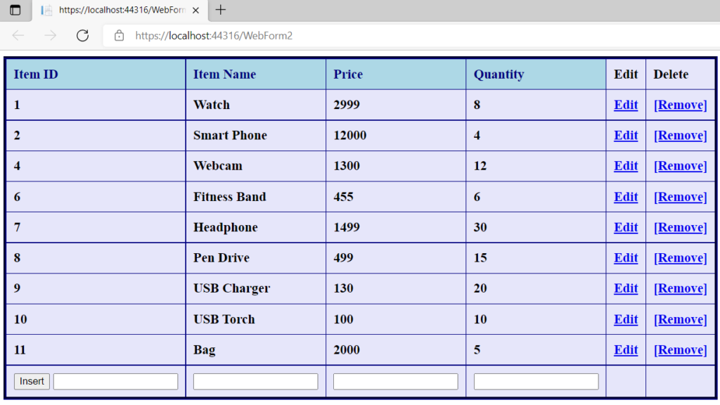 Demonstrating Database Manipulation Using DataGrid