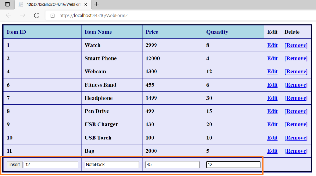 Inserting a New Record in DataGrid