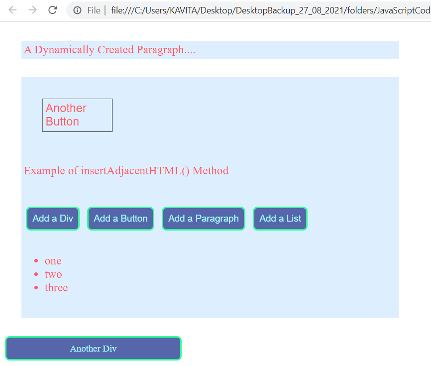 The Output of the Example of insertAdjacentHTML() Method in JavaScript