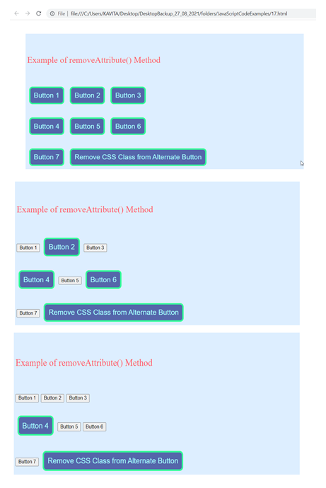 The Output of the Example of the removeAttribute() Method in JavaScript