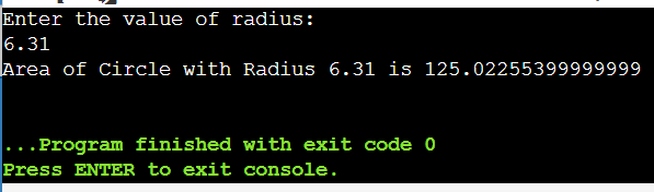 Computing Area of Circle Using a Function in Java