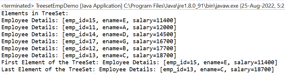 Demonstrating Example of Using TreeSet with User-Defined Objects