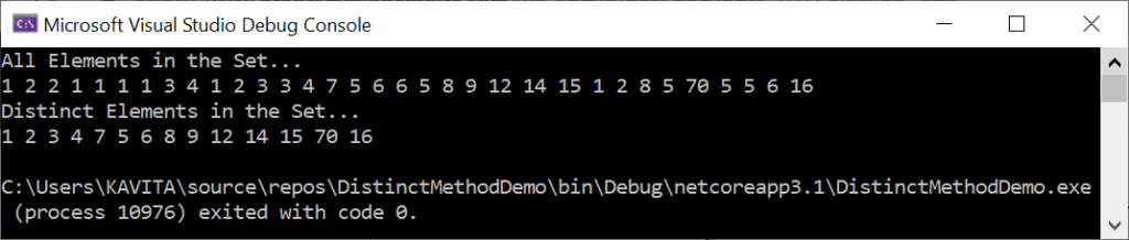A Program to Find Distinct Elements in a Set in C#