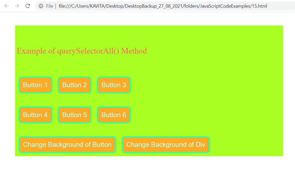 The Output of Example of querySelectorAll() Method in JavaScript
