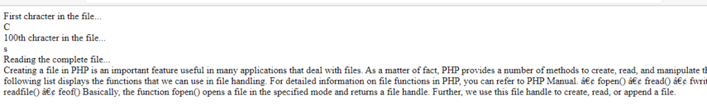 Example of fgetc() Function in PHP -Reading a File Character By Character