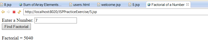 Program to Find Factorial of a Number Using Recursion in JSP