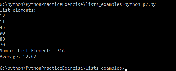 Program  The following code shows an example to Find the Sum and Average of List Elements in Python