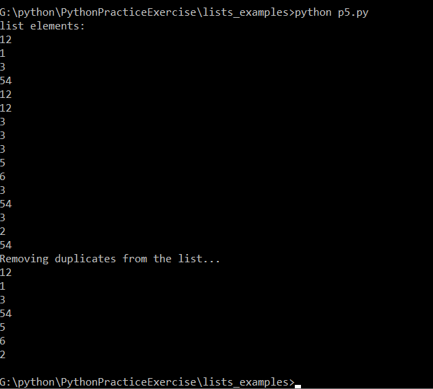 The Output of the Program to Remove Duplicate Elements from a List in Python
