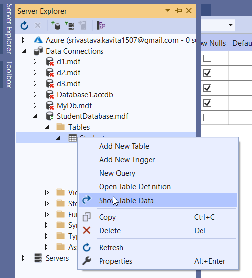 Adding Records in the Table for Database Record Navigation Example