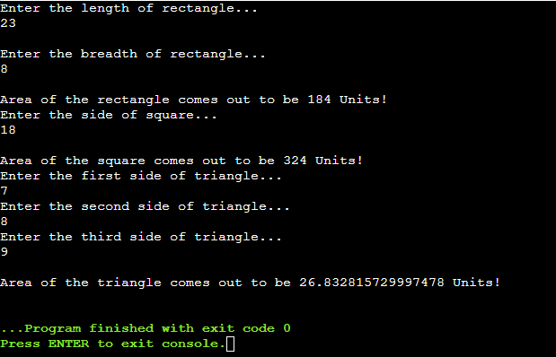 The Console Output Showing an Example of Method Overloading in Java