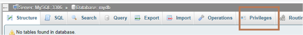 Select Privileges Tab in phpMyAdmin