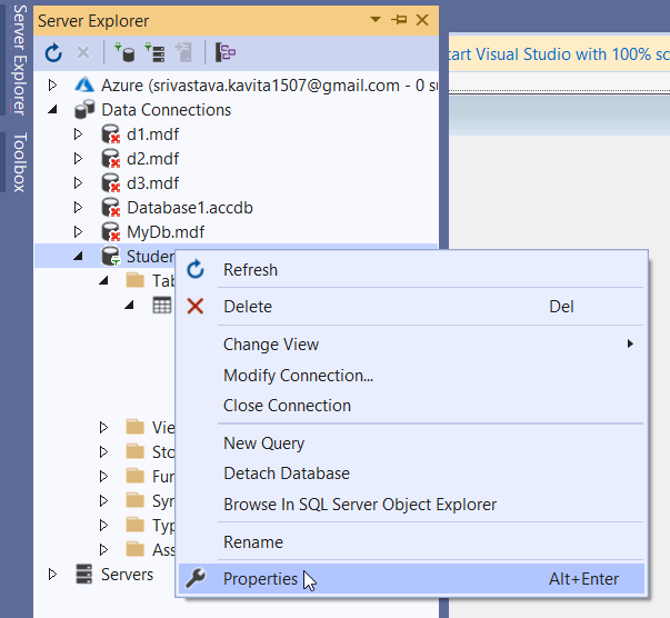 Select Properties Option