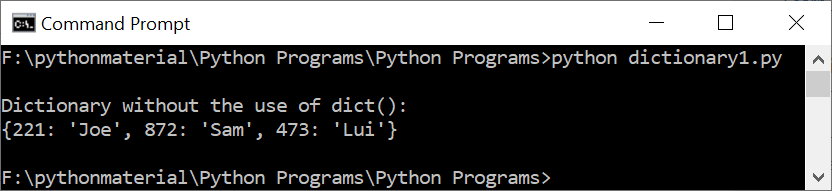 Example of Creating a Dictionary Without Using dict() Method