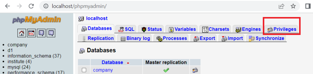 Checking Privileges in phpMyAdmin