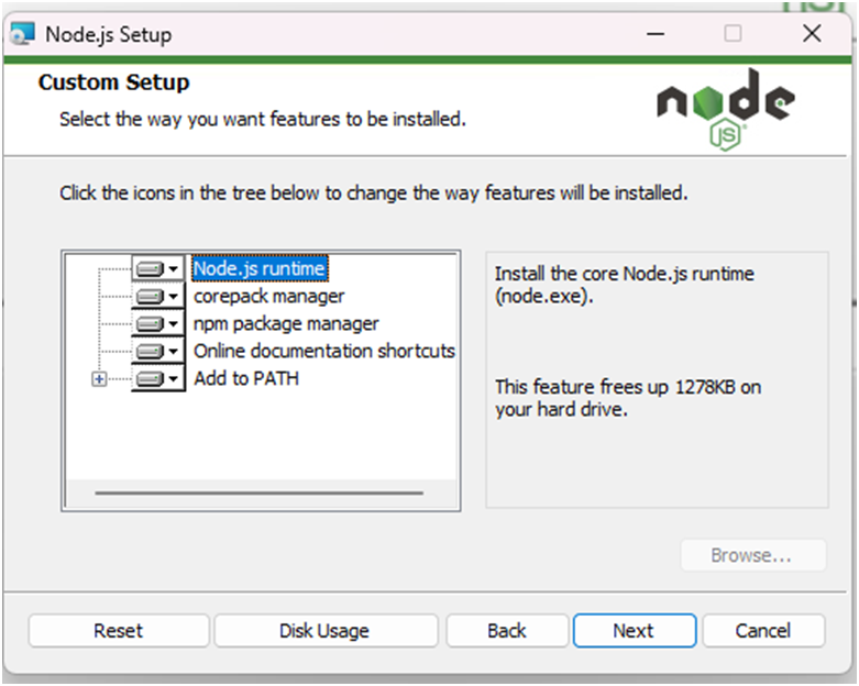 Select the Features to be installed